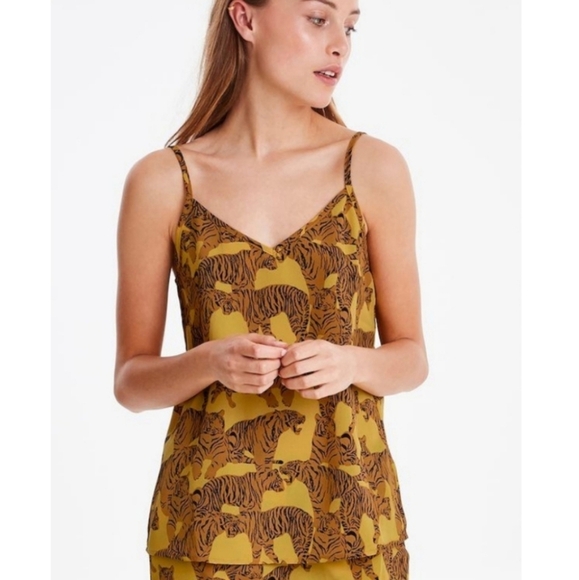 ICHI/ 🐅Tiger Print🐅/ Mustard Yellow Camisole/Spaghetti Strap Top/ Size US S - Picture 1 of 12